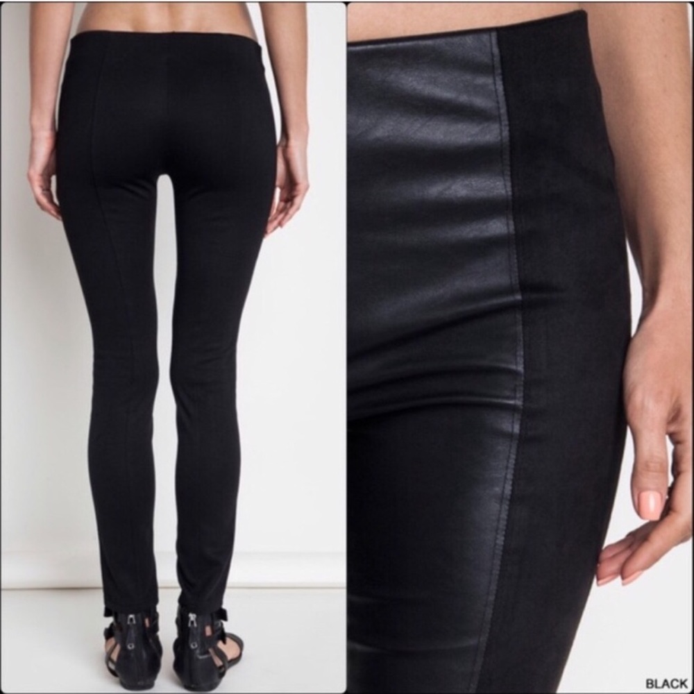 Black Two-toned Vegan Leather Leggings - Picture 3 of 4